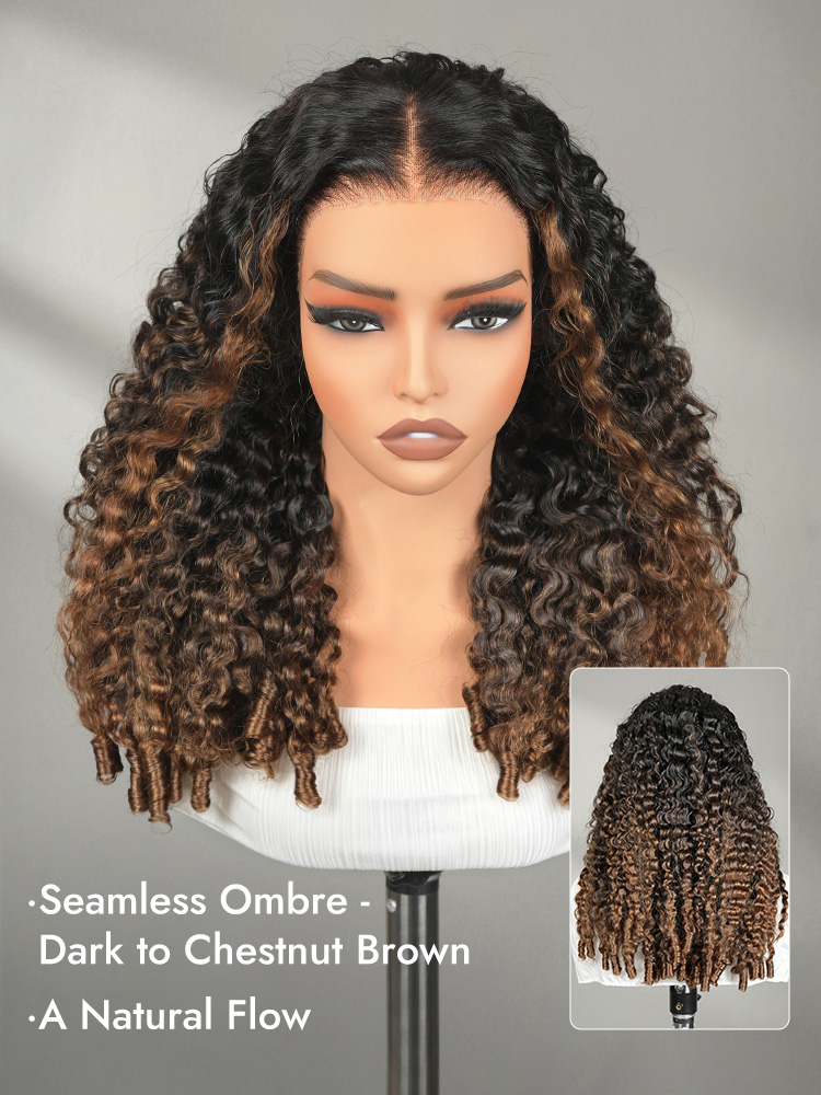 Brown Ombre Burmese Curly Wigs