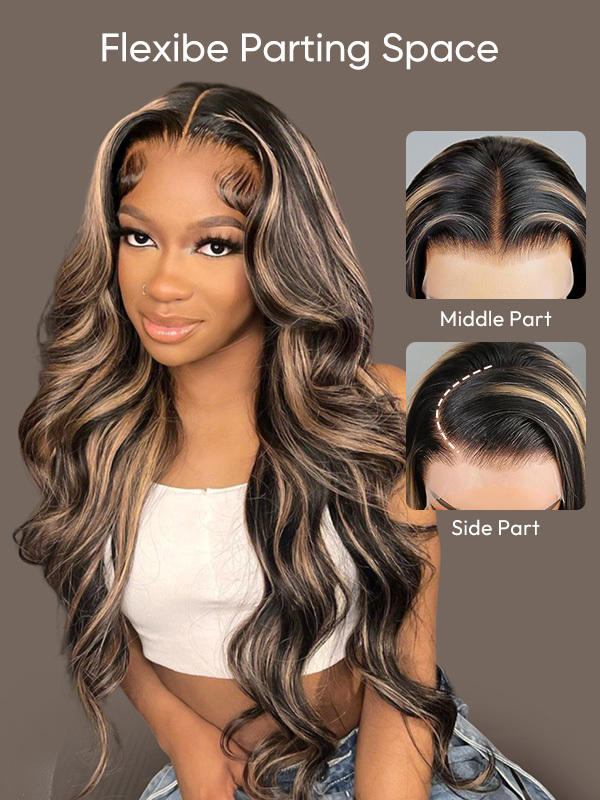 Black Wig With Honey Blonde Highlights