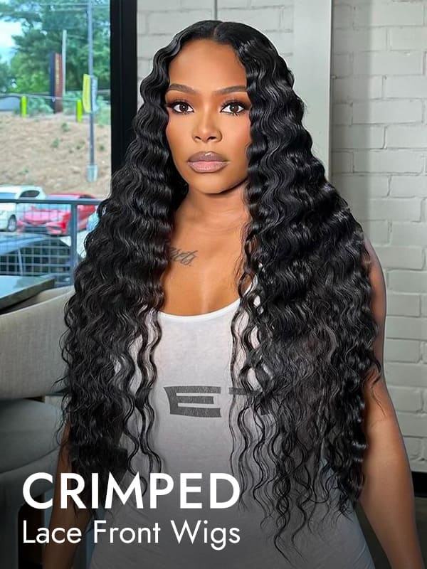 crimped lace front wig