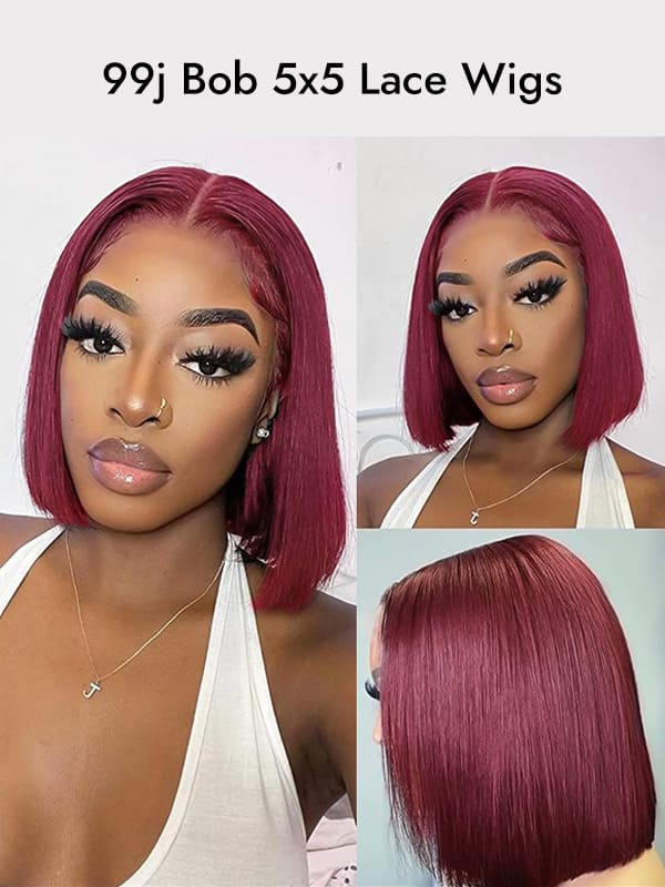 Burgundy Bob 5x5 Lace Wig