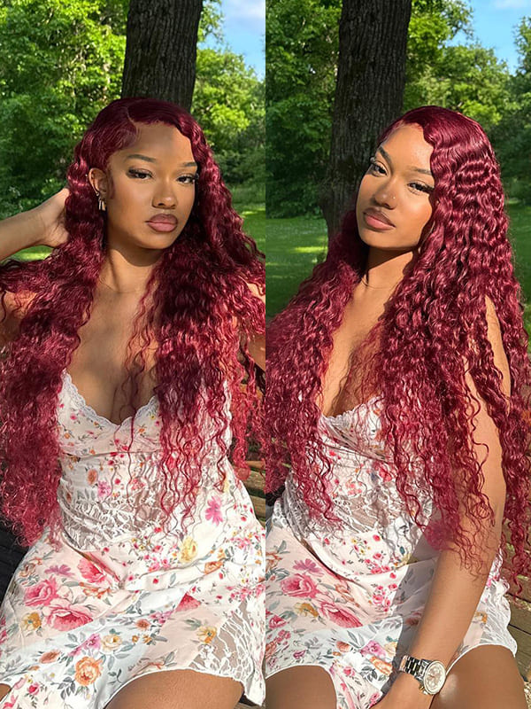 Burgundy Deep Wave Wigs