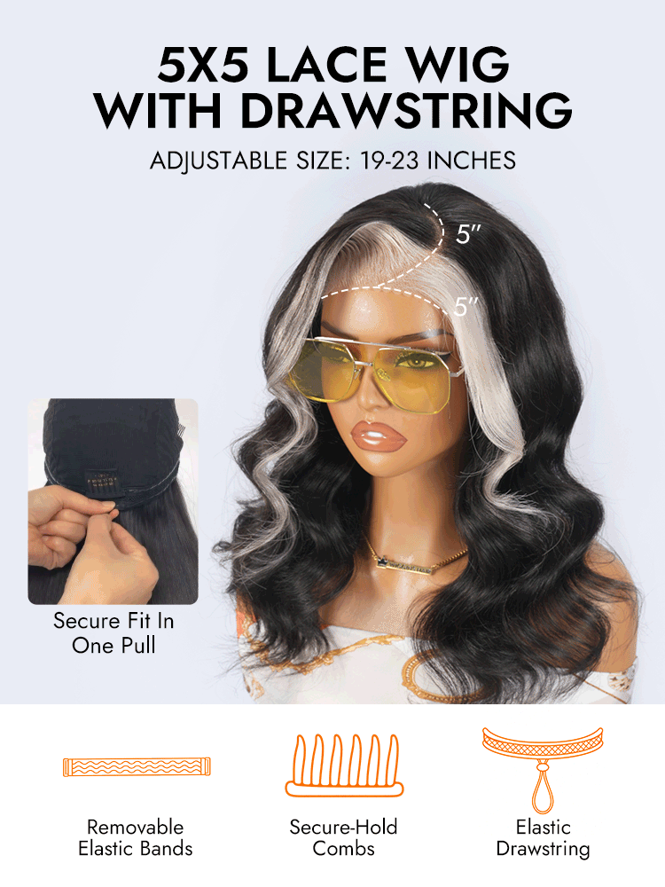Skunk Stripe 5x5 Glueless Wig