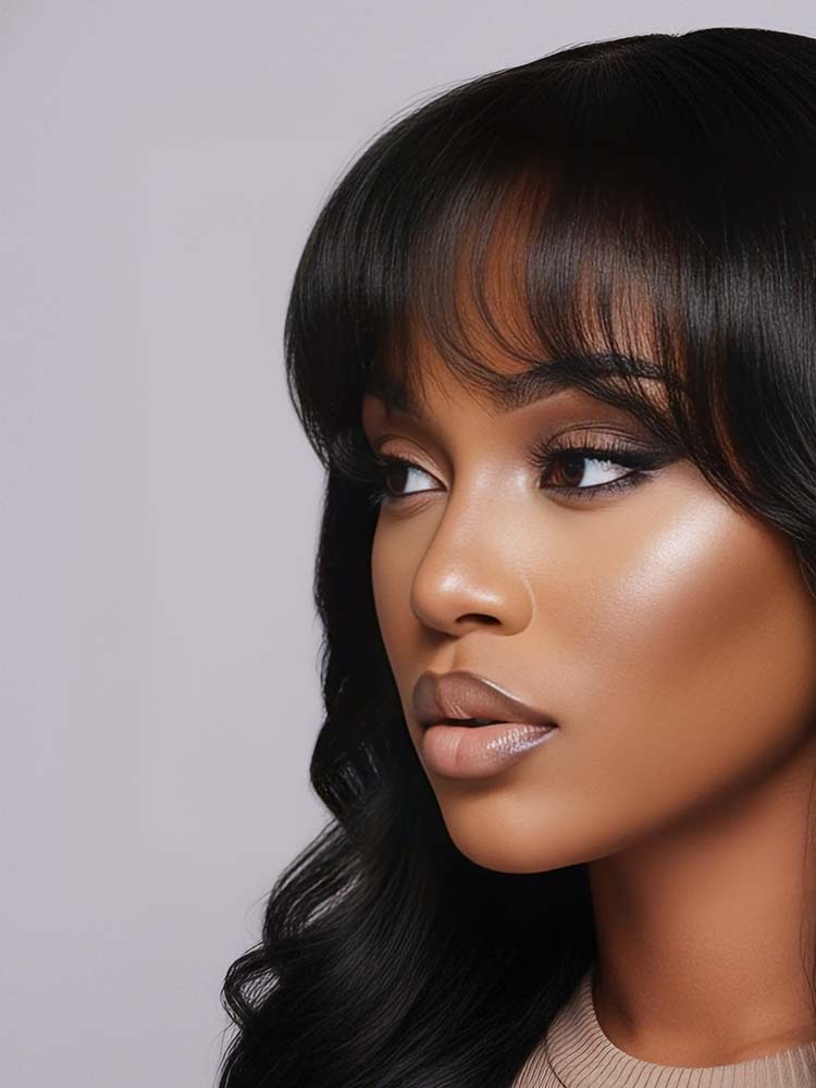 Loose Body Human Hair Wigs with airy bangs