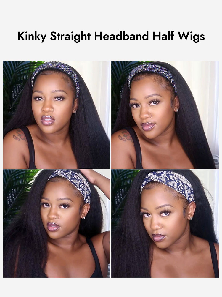 Kinky Straight Human Hair Headband Wigs