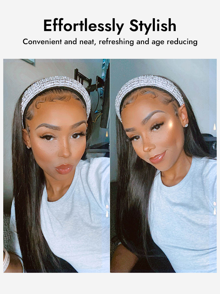 Straight Human Hair Headband Wigs