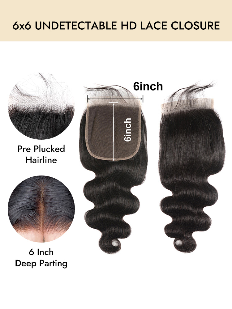Body Wave 6x6 Lace Closure With Bundles