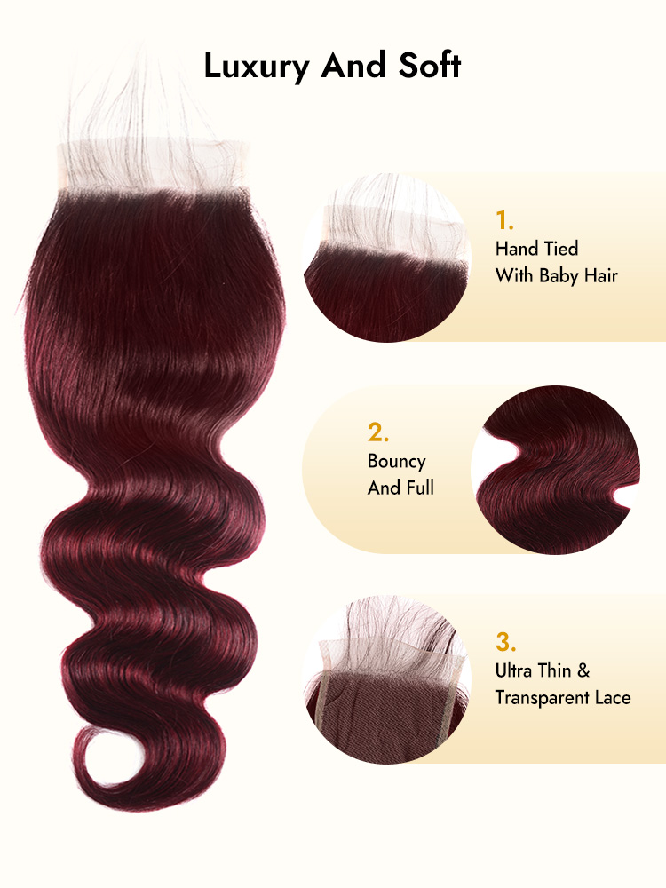 Burgundy Body Wave Lace Closure