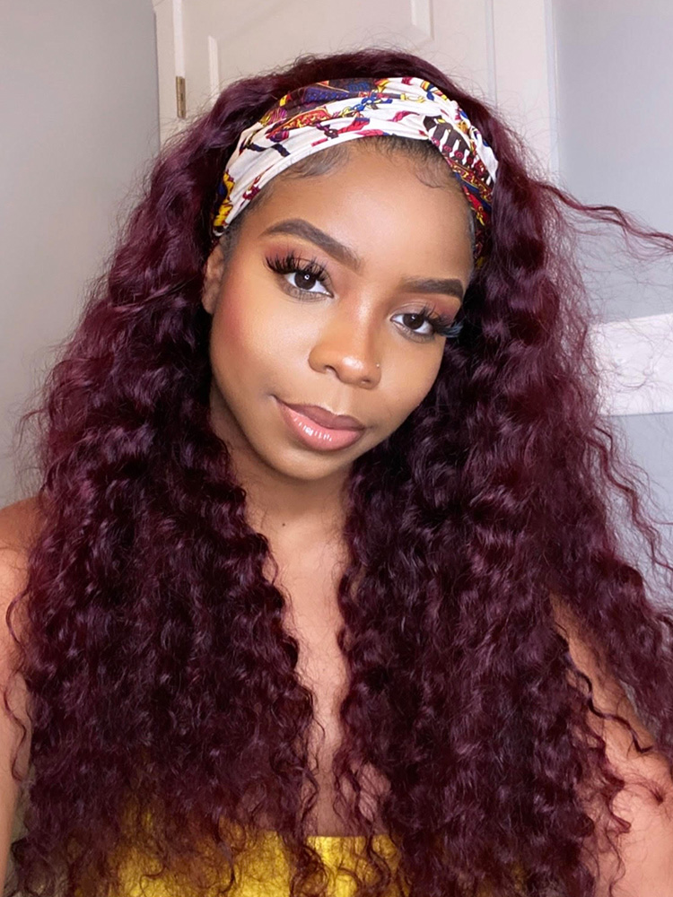 Burgundy Headband Wigs Wear And Go