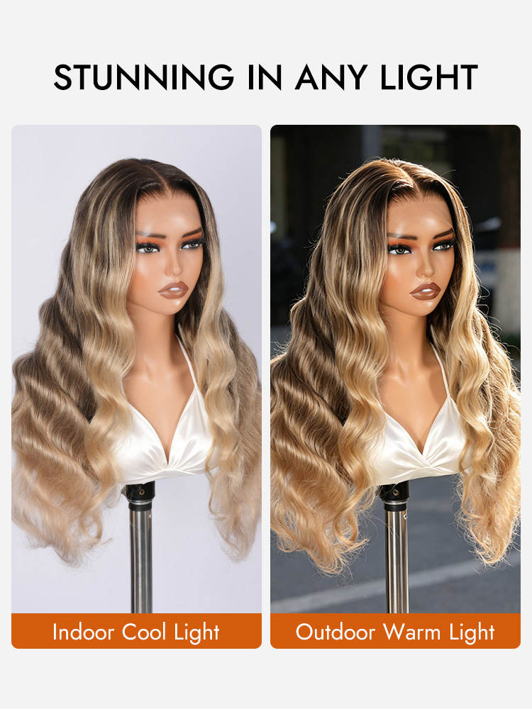 Money Piece Highlight Body Wave Wigs Human Hair