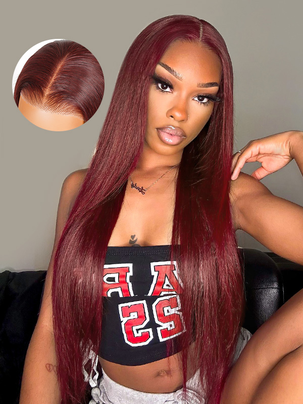 straight cherry cola red wig