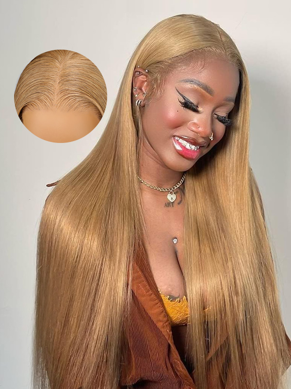 straight honey blonde lace frontal wig