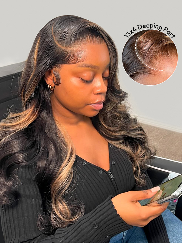 Honey Blonde Highlights Wig On Black Hair