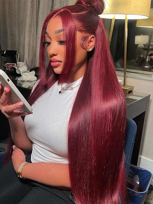 99j Straight Lace Closure Wig With Ponytail Style