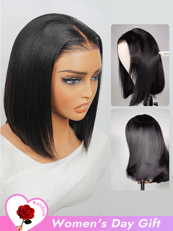 Ready And Go Wigs - Glueless 7x5 Bob Wigs Short Straight Pre-Cut Lace Closure Wigs Human Hair