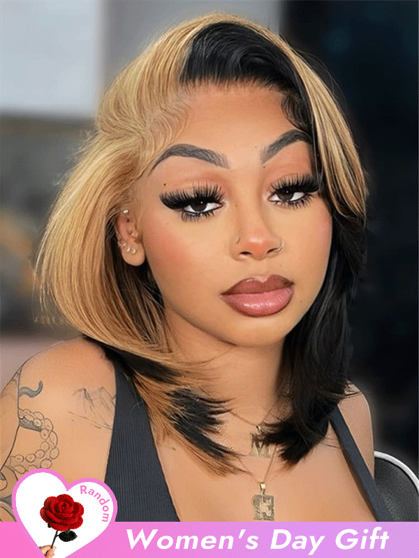  Honey Blonde Skunk Stripe Straight Hair 13x6 Lace Frontal Ready And Go Wigs