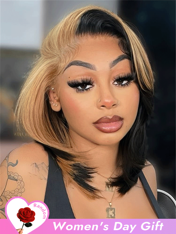  Honey Blonde Skunk Stripe Straight Hair 13x6 Lace Frontal Ready And Go Wigs