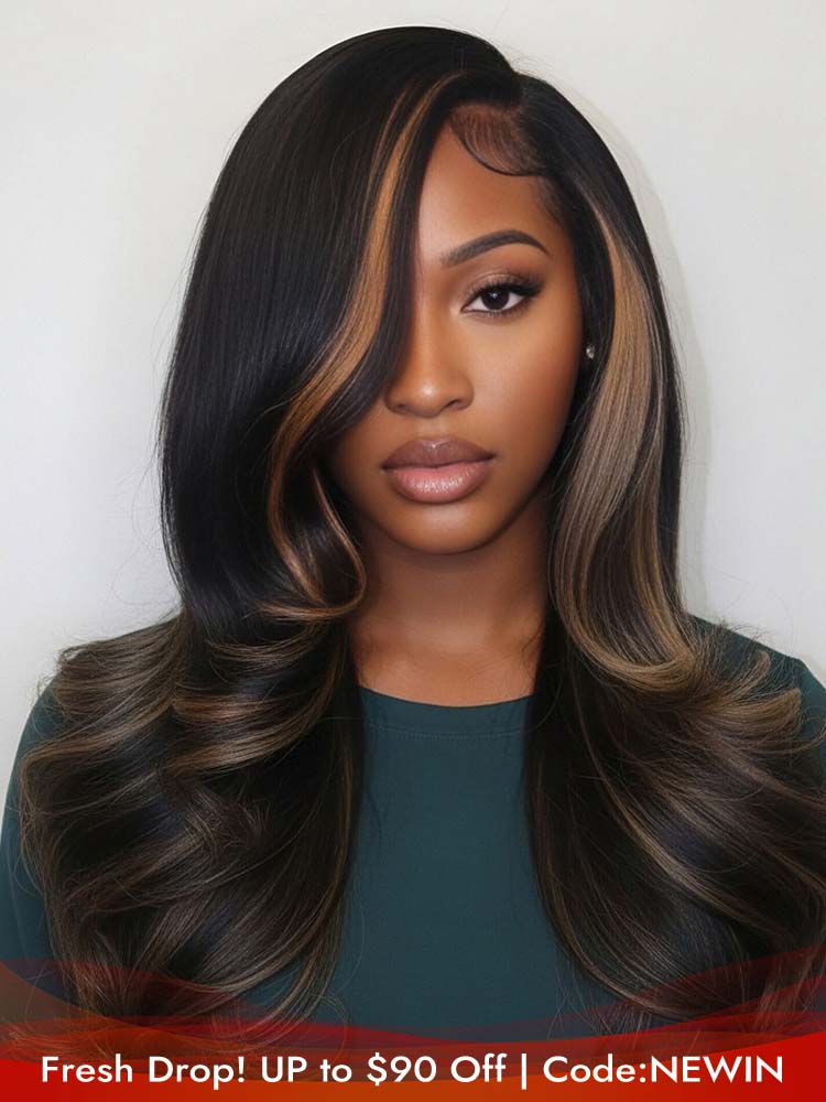 Highlight Layered Wavy 5x9 Lace Closure Hair Wig