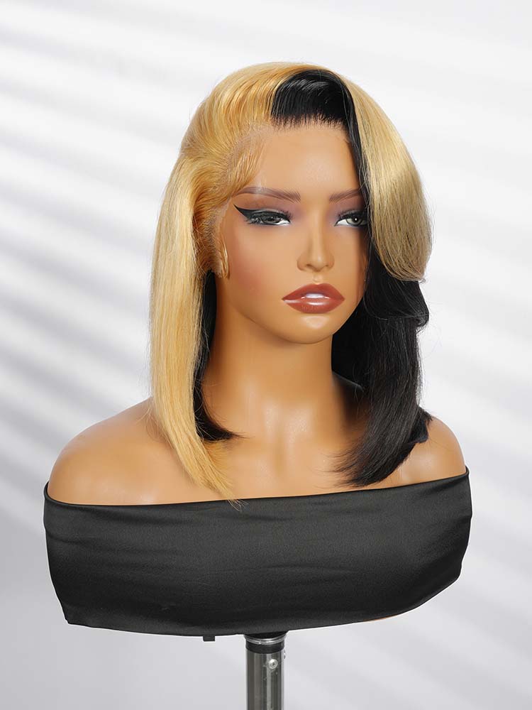 Honey Blonde Skunk Stripe Straight Hair 13x4 Lace Frontal Ready And Go Wigs