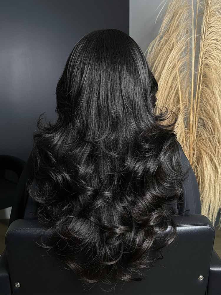 Layered Cut wavy human hair wigs
