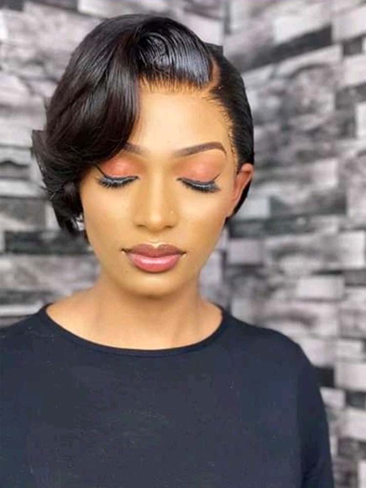 short pixie cut straight human hair wig