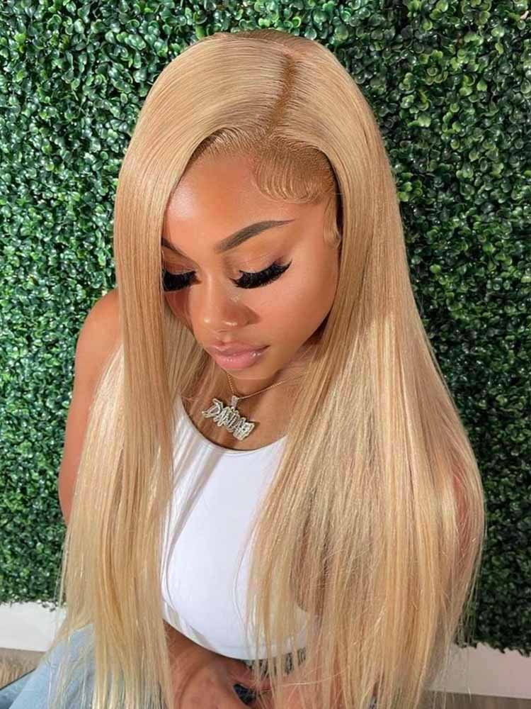#27 Color honey blonde Straight 13x4 lace frontal wigs 