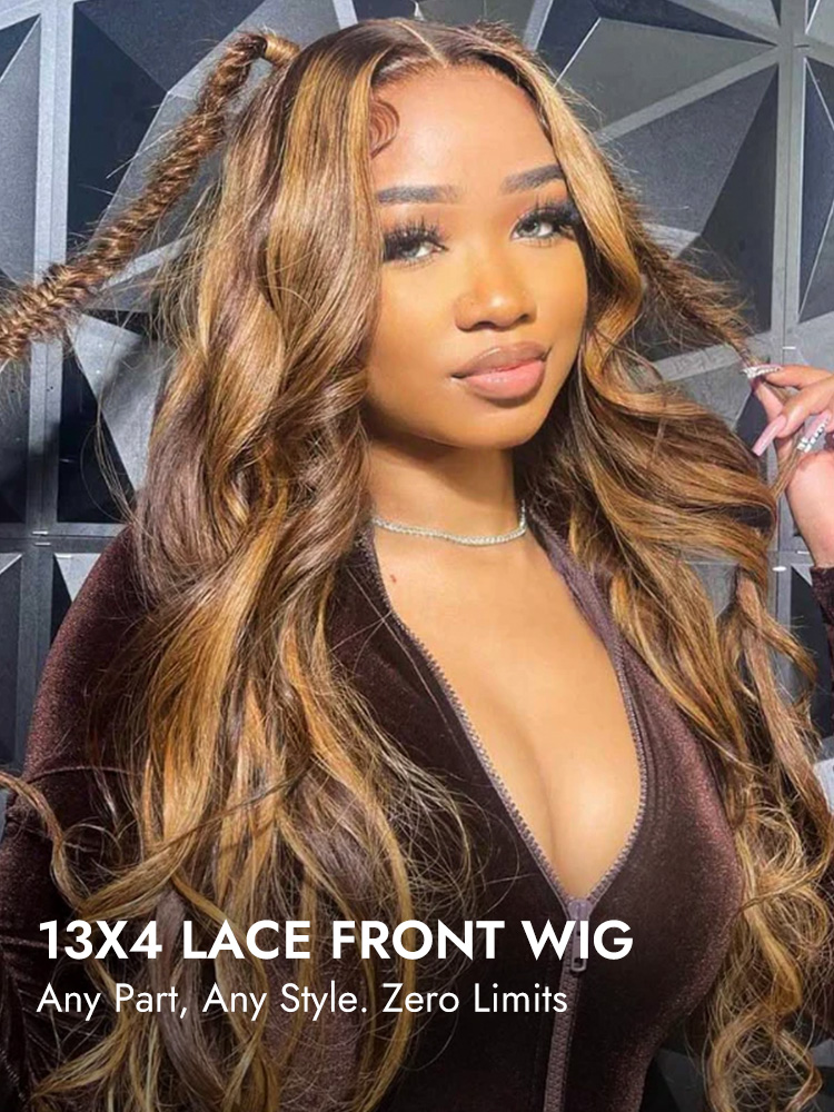 Dark Brown Highlights Body Wave 13x4 Lace Wig