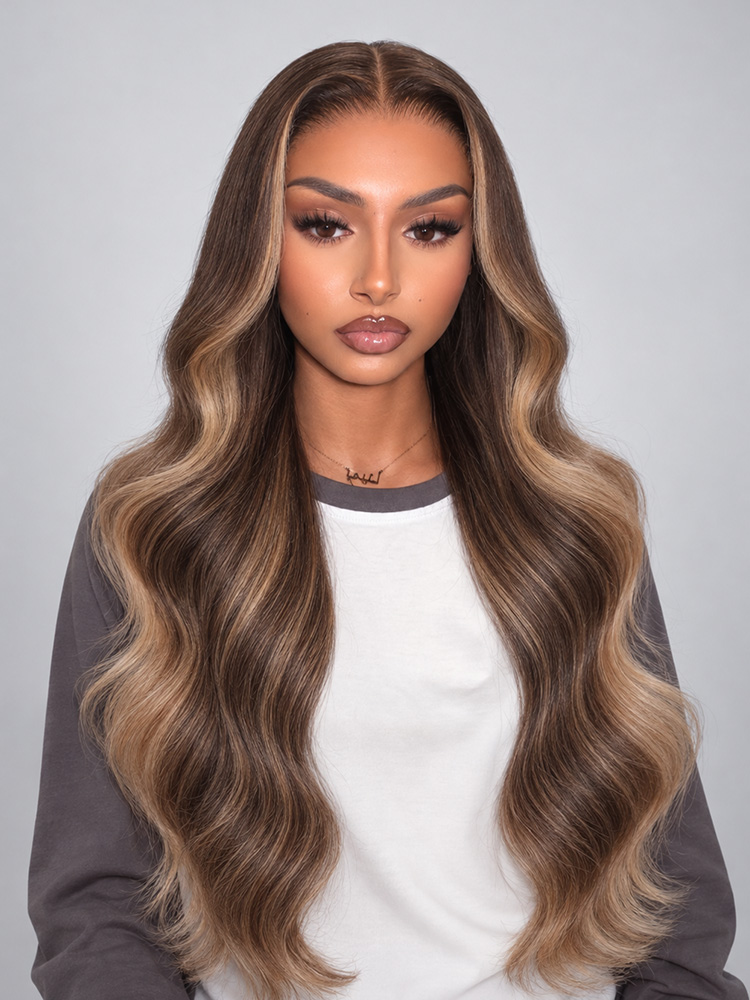 Brown With Money Piece Highlights Natural Wavy 6x8 Lace Closure Wig Ready To Go 