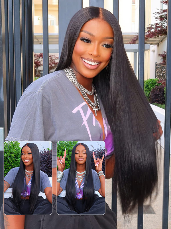 sleek straight wig human hair
