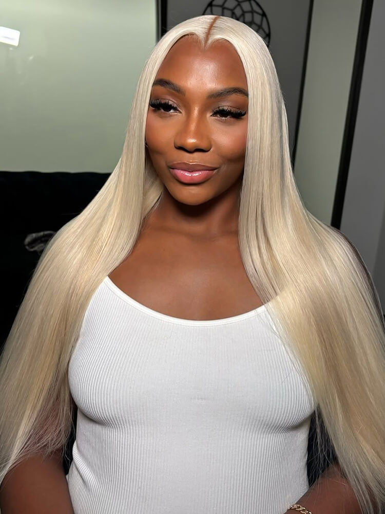 Long Straight Blonde Lace Wig Side Part