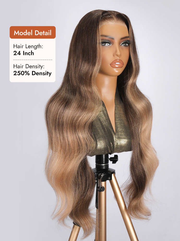 Brown With Blonde Highlgiht Lace Wig