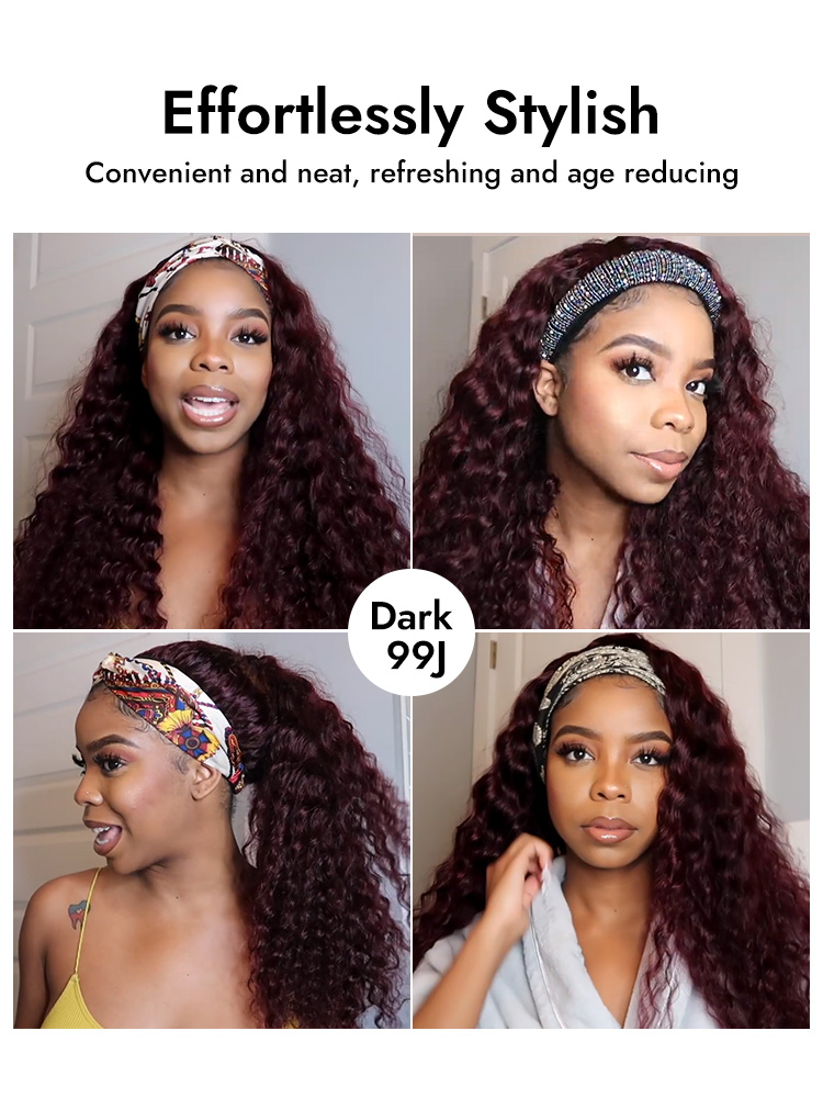 Burgundy Headband Wigs Human Hair