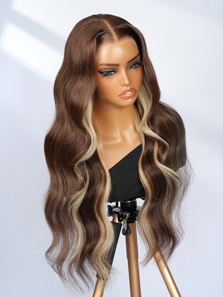 Brown With Highlight Blonde Hair Wigs