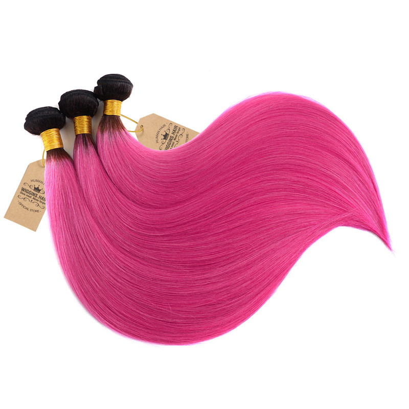 Straight Hair 1B/Pink Color 3 Bundles