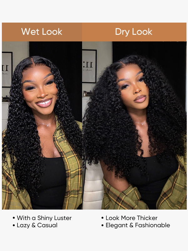 dry and wet curly hair look