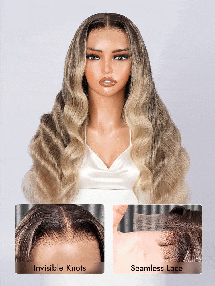 Money Piece Highlight Body Wave Wigs with Seamless Lace