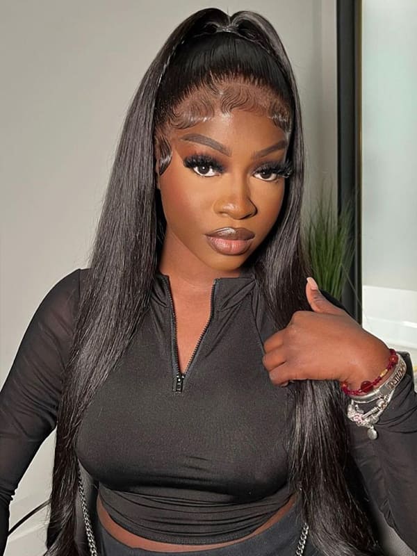 Ponytail Hairstyle Of Straight Lace Frontal Wig 