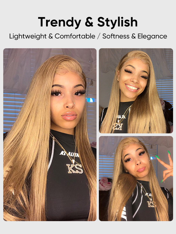 trendy honey blonde colored lace front wig