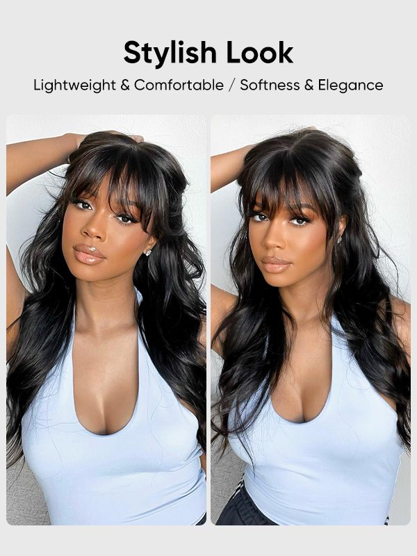 long body wave wig with bang 