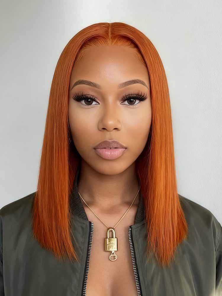 orange bob  human hair wig
