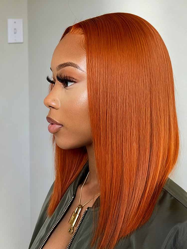 orange bob  human hair lace wig