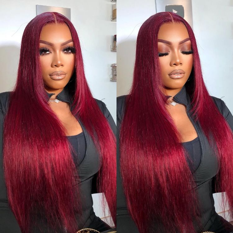 99j burgundy straight human hair wig