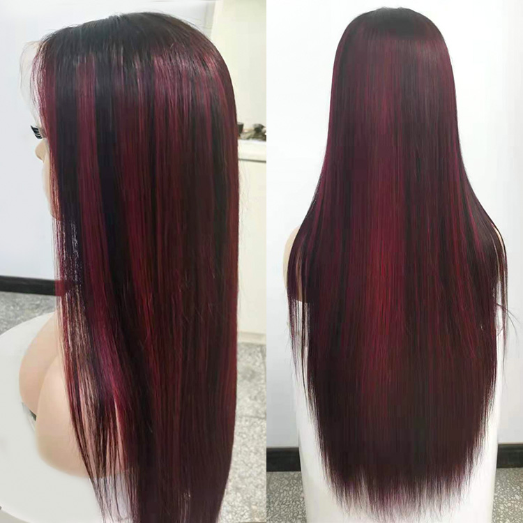 Straight Wigs With 99J Highlight