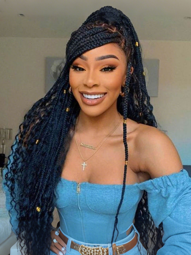 Natural Black Box Braided Wigs