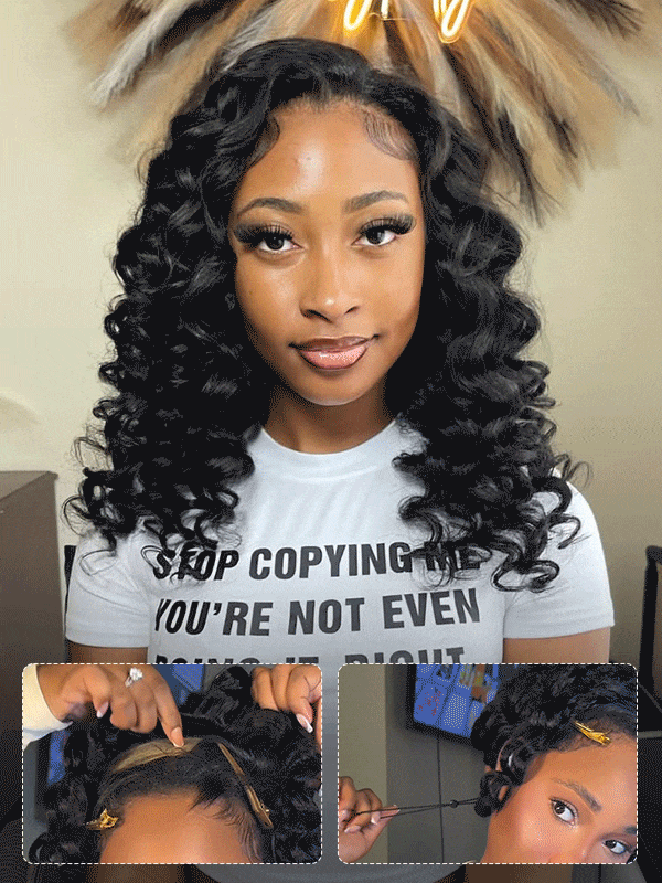 Bouncy Wand Curl Drawstring Human Hair Half Wig With No Lace & No Glue