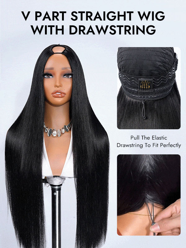 V Part Straight Wig With Drawstring