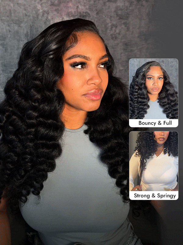 Bouncy Wand Curl Drawstring Human Hair Half Wig With No Lace & No Glue