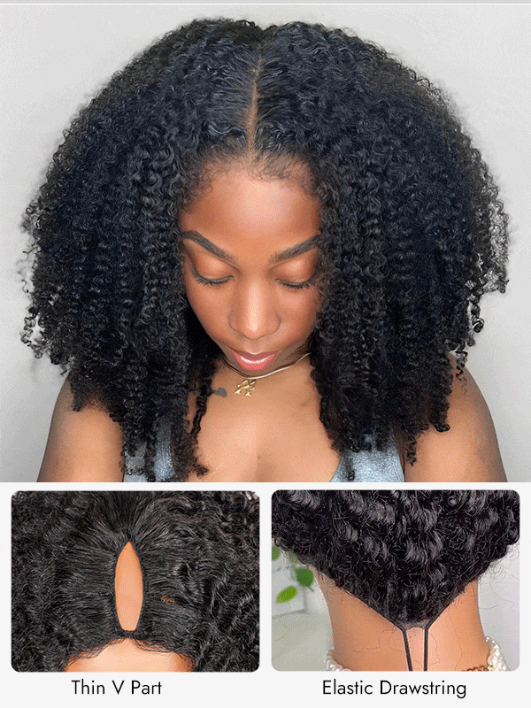 Kinky Curly Thin V Part Wig With Drawstring