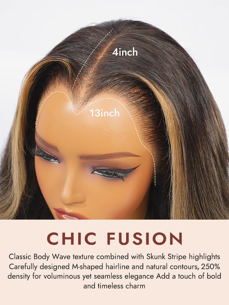 M Hairline Skunk Stripe Highlight Human Hair