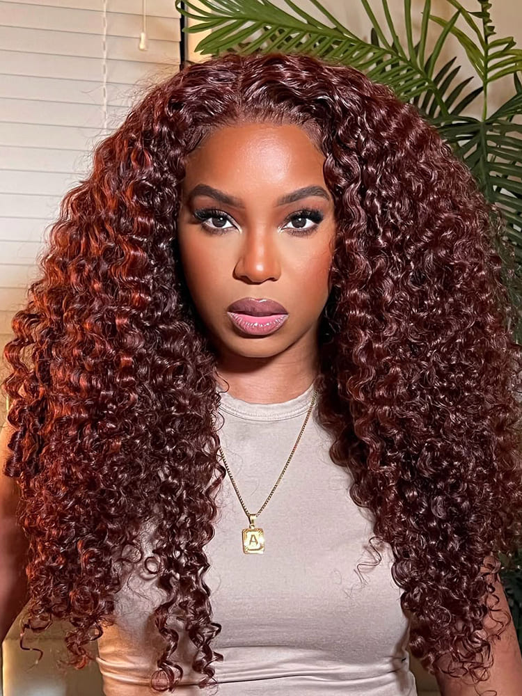Cherry Cola Red Curly Wig With Middle Part