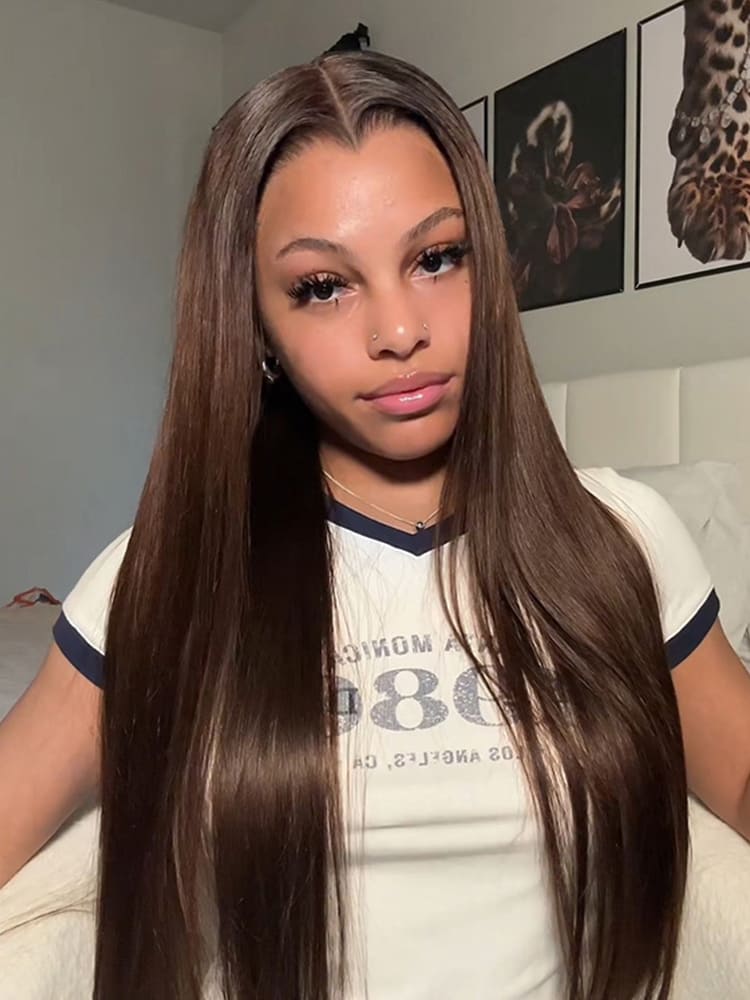 Brown Straight Lace Front Wig With M Hairline